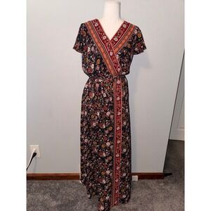 Xhiliration Women's Fall/Autumn Floral Print Short Sleeve Maxi Dress